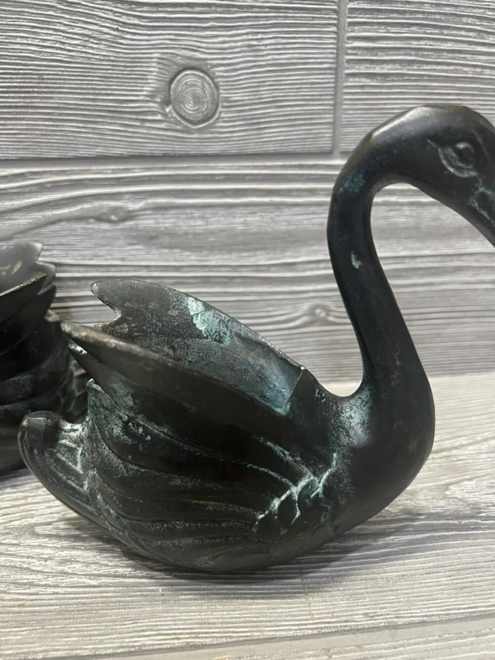 Decorative Swans Figurines Vases Set of 2 Bronze Look MCM Midcentury Decor Heavy